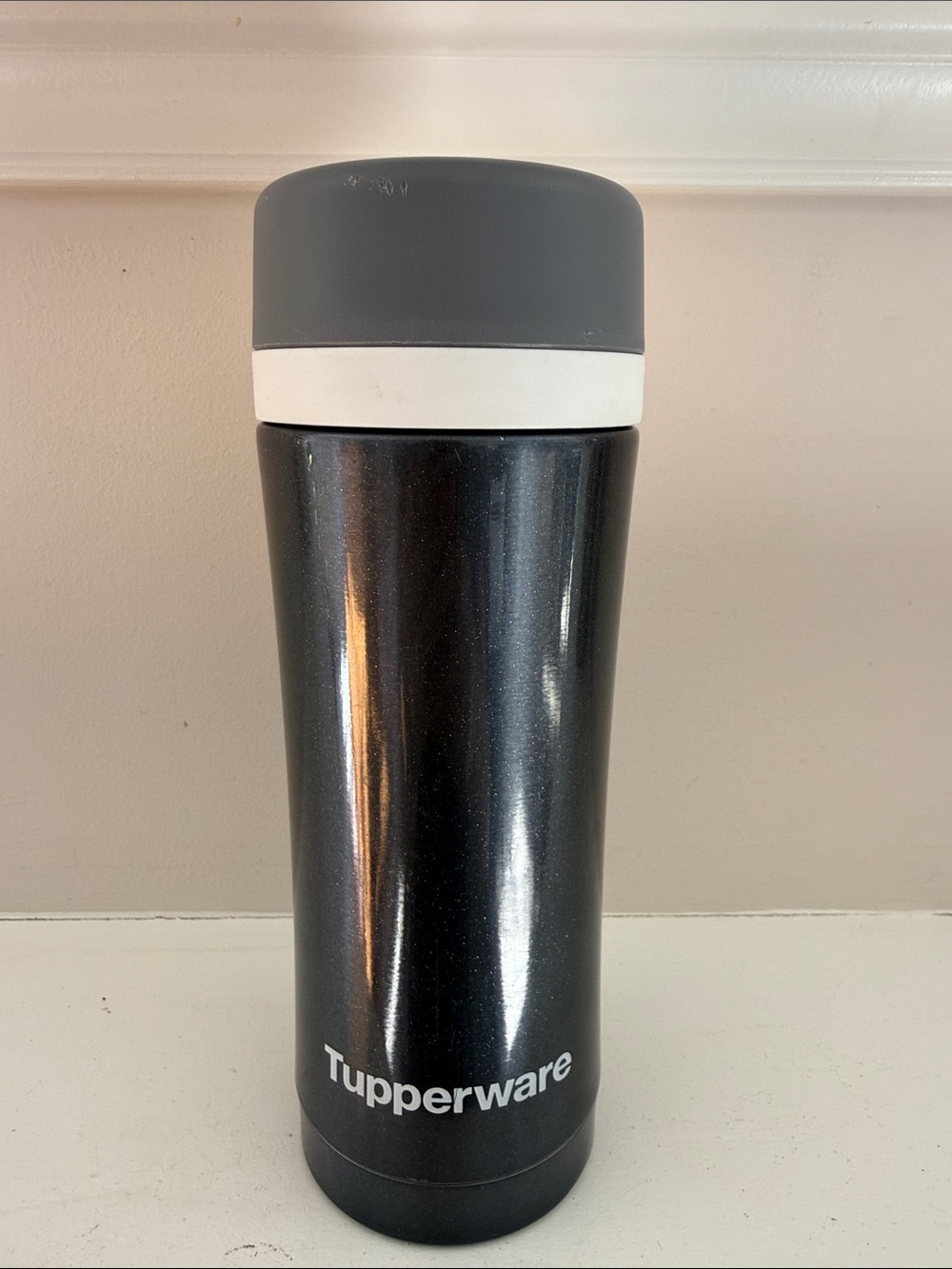 Tupperware Black sparkle Travel Tumbler with Gray and White Accents